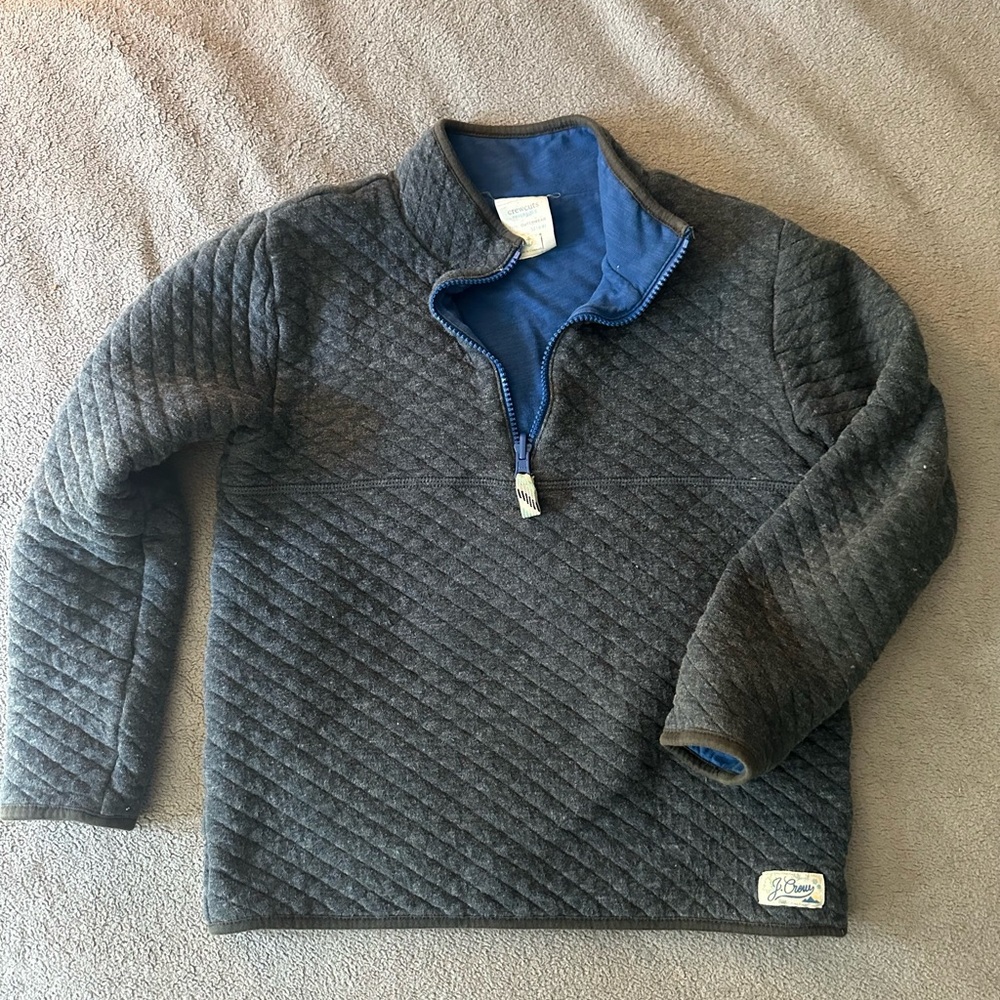 J.Crew Gray Quilted 3/4 zip Sweater